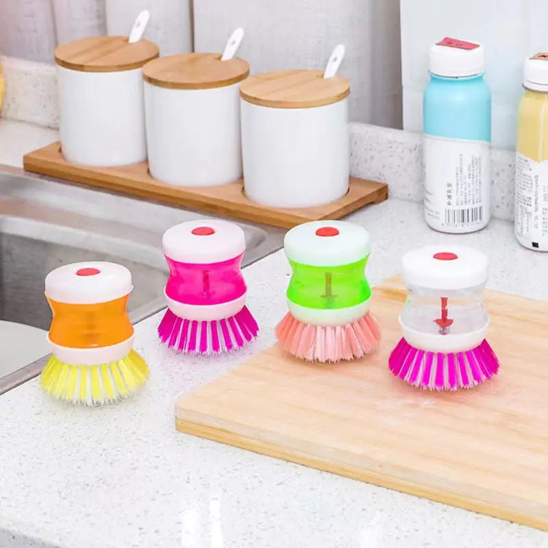 Random Color Kitchen Wash Pot Dish Brush Washing Utensils With Washing Up Liquid Soap Dispenser Household Cleaning Accessories